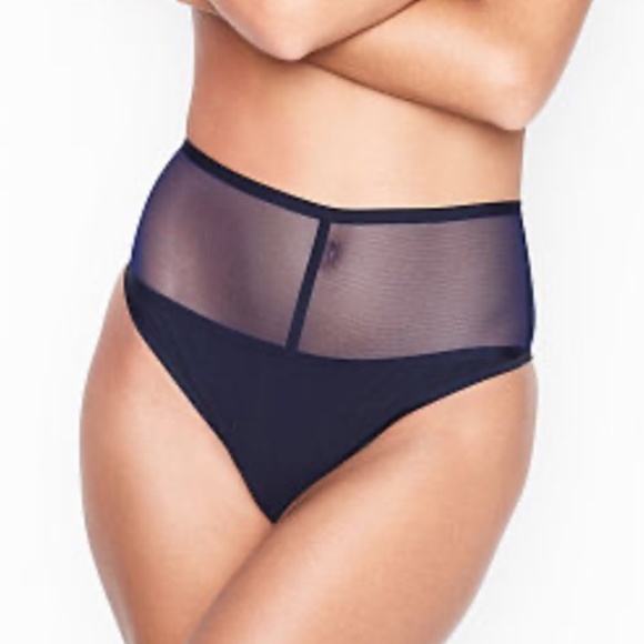 Victoria's Secret Luxe Lingerie High-Waist V-String Panty Black Ensign XS NEW - Picture 1 of 5